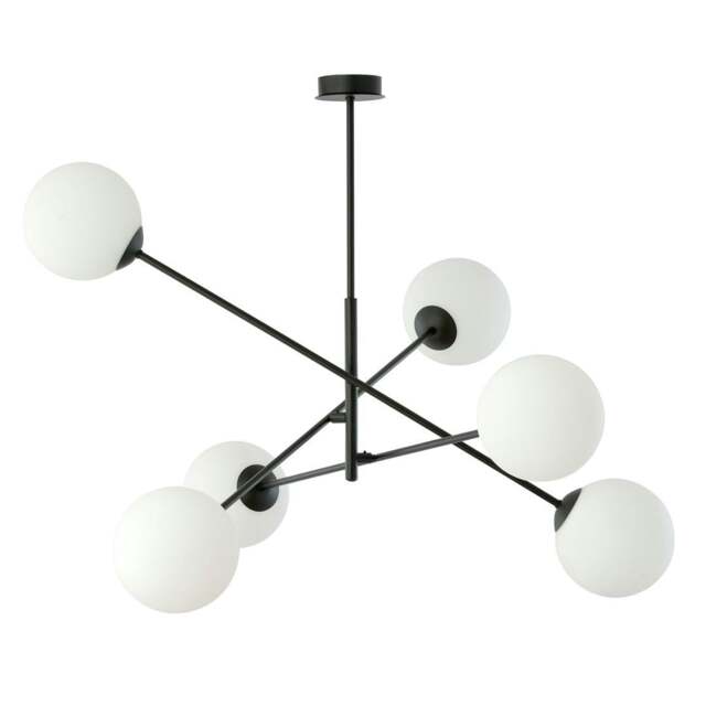 Rackhams LINEAR Pendant lamp 6 x E14 Black with White Shade - image 1