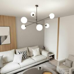 Rackhams LINEAR Pendant lamp 6 x E14 Black with White Shade - thumbnail 3