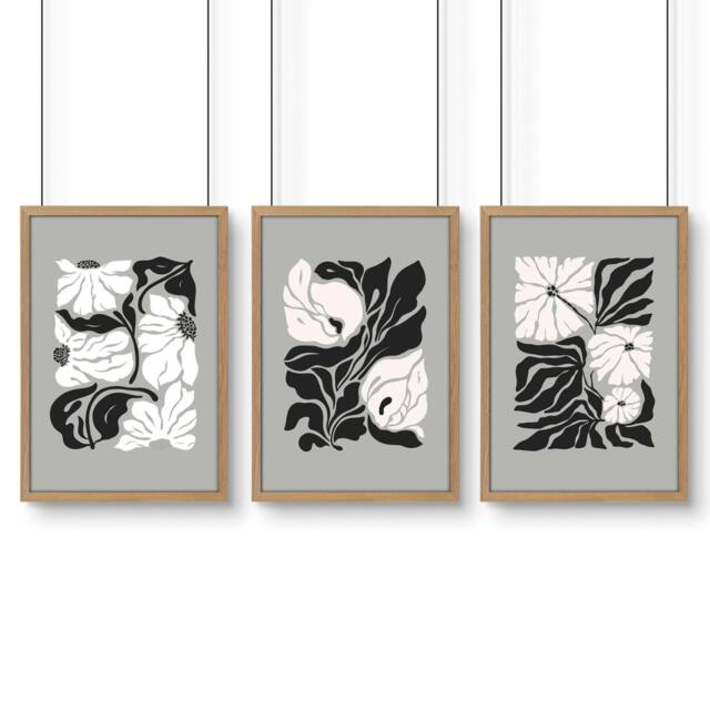 Rackhams Pictures For Living Room - Set of 3 Botanical Wall art Prints - A4 8.27 x 11.69 in / 21 x 29.7 cm - Satin Photo paper 280 gsm - Oak Frame - image 1