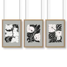 Rackhams Pictures For Living Room - Set of 3 Botanical Wall art Prints - A4 8.27 x 11.69 in / 21 x 29.7 cm - Satin Photo paper 280 gsm - Oak Frame