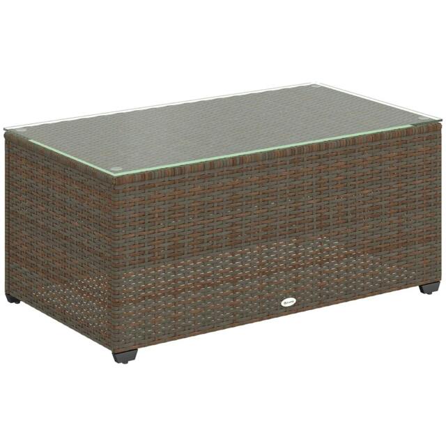 Rackhams 90 x 50cm Glass-Top Rattan Side Table - Brown