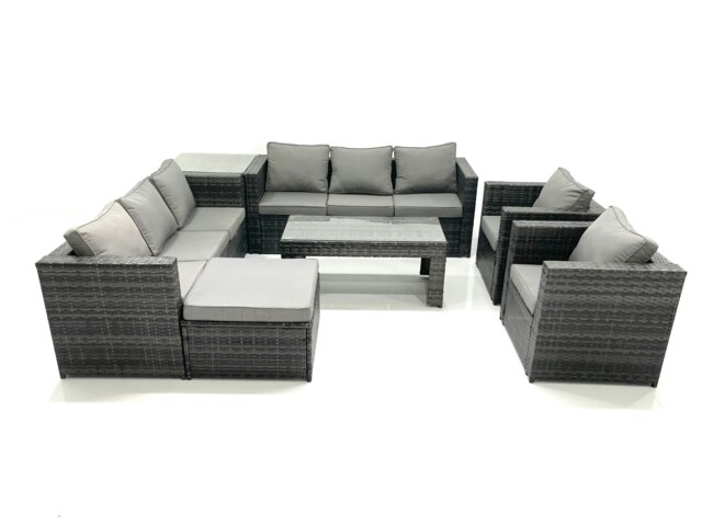 Rackhams Rattan Garden Furniture Sofa Set with Coffee table Armchair Side Table Big Footstool Dark Grey Mixed - image 1
