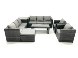 Rackhams Rattan Garden Furniture Sofa Set with Coffee table Armchair Side Table Big Footstool Dark Grey Mixed - thumbnail 1