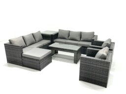 Rackhams Rattan Garden Furniture Sofa Set with Coffee table Armchair Side Table Big Footstool Dark Grey Mixed - thumbnail 2