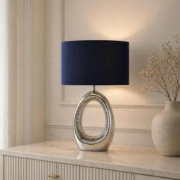 Rackhams Dott Chrome Ceramic Table Lamp with Blue Shade - thumbnail 2