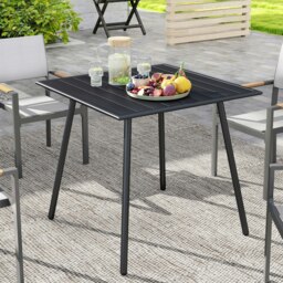 Rackhams Garden Table for 4 Person with Slat Top, Steel Frame - Black - Black - Steel - 80L x 80W x 74Hcm - thumbnail 1