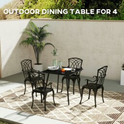 Rackhams Garden Table for 4 Person with Slat Top, Steel Frame - Black - Black - Steel - 80L x 80W x 74Hcm - thumbnail 3