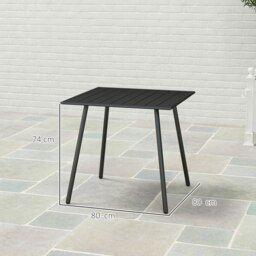 Rackhams Garden Table for 4 Person with Slat Top, Steel Frame - Black - Black - Steel - 80L x 80W x 74Hcm - thumbnail 5