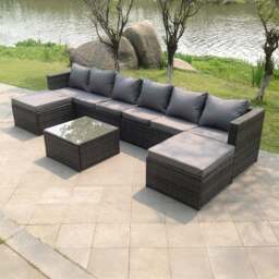 Rackhams 8 Seater Rattan Sofa Set with 2 Footstools & Coffee Table - Dark Grey - thumbnail 1