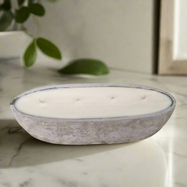 Rackhams Multi Wick Concrete Oval Loaf Bowl Candle - *imperfect* Zen (Cassis Rose Green Tea) - image 1