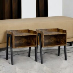 Rackhams Set Of 2 Rustic Stackable Bedside Tables - thumbnail 3