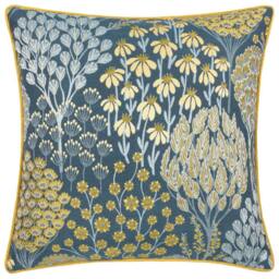 Rackhams Ophelia Jacquard Floral Cushion Cover - Blue/Saffron - 50cm x 50cm - Blue/Saffron - 100% Polyester