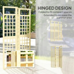 Rackhams 3-Panel Garden Privacy Screen, Freestanding Foldable Wooden Outdoor Divider Trellis - Fir Wood - thumbnail 4
