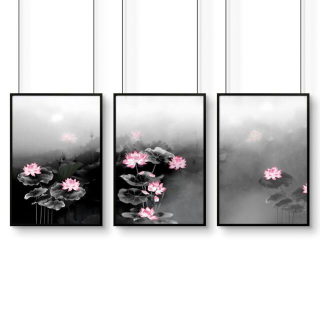 Rackhams Living Room Canvas Art - Set of 3 Asian Inspired Wall art Prints - 20 x 30 in / 50 x 76 cm - Satin Photo paper 280 gsm - Black Frame - image 1