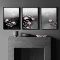 Rackhams Living Room Canvas Art - Set of 3 Asian Inspired Wall art Prints - 20 x 30 in / 50 x 76 cm - Satin Photo paper 280 gsm - Black Frame - thumbnail 2