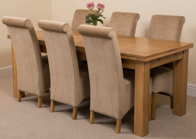 Rackhams Richmond Large Oak Extending Dining Table with Montana Fabric Chairs - 6 chairs - Beige