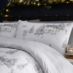 Rackhams Toile Duvet Cover Set - White/Grey - Superking - White/Grey - 50% Polyester/50% Cotton - thumbnail 3