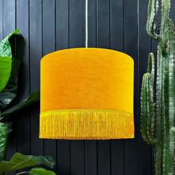 "Rackhams Butterscotch Velvet Lampshade With Gold Foil Lining and Fringing - Ceiling Pendant / Arc Lamp - 60cm Diameter x 20cm Height / (24"" x 8"")" - thumbnail 3
