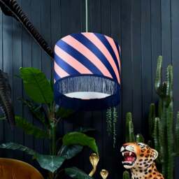 "Rackhams Peach Fuzz Helter Skelter Velvet Lampshades With Fringing - Ceiling Pendant / Arc Lamp - 70cm diameter x 25cm height / 27"" x 10""" - thumbnail 2
