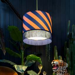 "Rackhams Peach Fuzz Helter Skelter Velvet Lampshades With Fringing - Ceiling Pendant / Arc Lamp - 70cm diameter x 25cm height / 27"" x 10""" - thumbnail 3