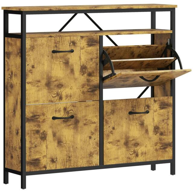 Rackhams Shoe Storage Cabinet with 4 Flip Drawers and Open Shelf - Rustic Brown
