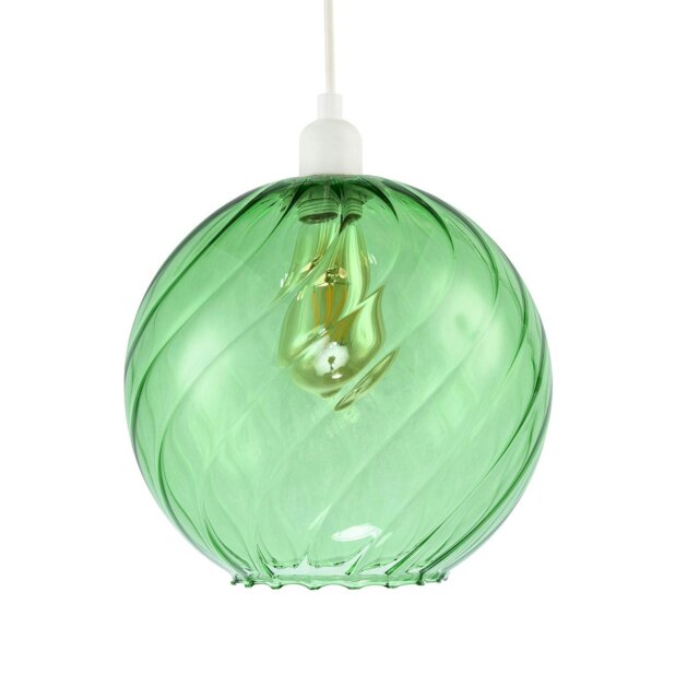 Rackhams Chic Emerald Green Circular Fluted Glass Ceiling Pendant Light Shade - image 1