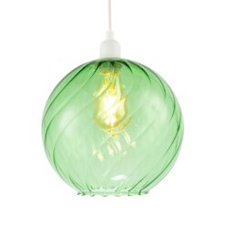 Rackhams Chic Emerald Green Circular Fluted Glass Ceiling Pendant Light Shade - thumbnail 2