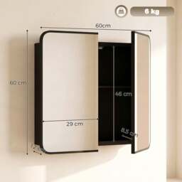Rackhams Bathroom Medicine Mirror Cabinet, Bathroom Wall Cabinet, Black - thumbnail 3
