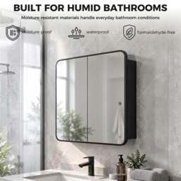 Rackhams Bathroom Medicine Mirror Cabinet, Bathroom Wall Cabinet, Black - thumbnail 5