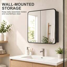 Rackhams Bathroom Medicine Mirror Cabinet, Bathroom Wall Cabinet, Black - thumbnail 4