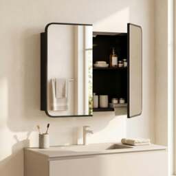 Rackhams Bathroom Medicine Mirror Cabinet, Bathroom Wall Cabinet, Black - thumbnail 2