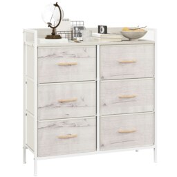 Rackhams Bedroom Chest of Drawers 6 Drawer Dresser w/ Shelf, Black - Natural wood finish