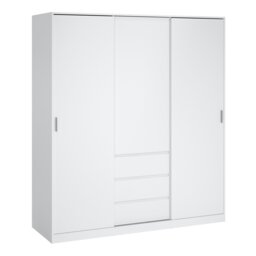 Rackhams Naia Wardrobe with 2 sliding doors + 1 door + 3 drawers in White High Gloss - White - Malemine - 1