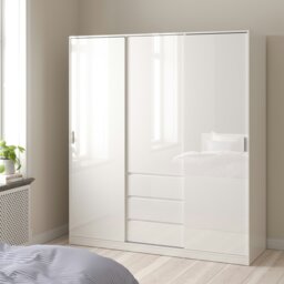 Rackhams Naia Wardrobe with 2 sliding doors + 1 door + 3 drawers in White High Gloss - White - Malemine - 1 - thumbnail 5