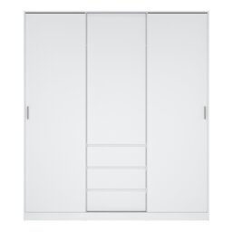 Rackhams Naia Wardrobe with 2 sliding doors + 1 door + 3 drawers in White High Gloss - White - Malemine - 1 - thumbnail 2