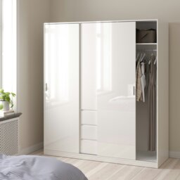 Rackhams Naia Wardrobe with 2 sliding doors + 1 door + 3 drawers in White High Gloss - White - Malemine - 1 - thumbnail 6