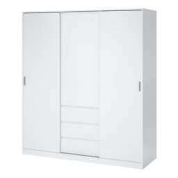 Rackhams Naia Wardrobe with 2 sliding doors + 1 door + 3 drawers in White High Gloss - White - Malemine - 1 - thumbnail 3