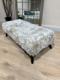 Rackhams Tobi Fluffy Fabric Footstool Pouffe – Luxury Ottoman Footrest & Coffee Table - 50 x 36 inches (127 x 91cm) - thumbnail 2
