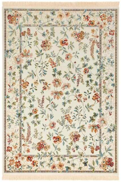 Rackhams Oriental Flowers Velvet With Fringes Cream Rug - 95X140 cm - image 1