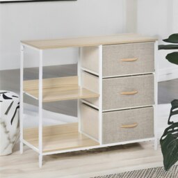 Rackhams Bedroom Chest Dresser With 3 Fabric Drawers And Shelves Beige - thumbnail 3