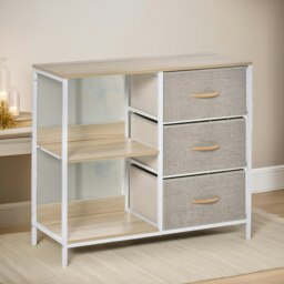 Rackhams Bedroom Chest Dresser With 3 Fabric Drawers And Shelves Beige - thumbnail 2
