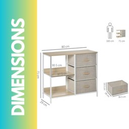 Rackhams Bedroom Chest Dresser With 3 Fabric Drawers And Shelves Beige - thumbnail 5
