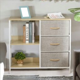 Rackhams Bedroom Chest Dresser With 3 Fabric Drawers And Shelves Beige