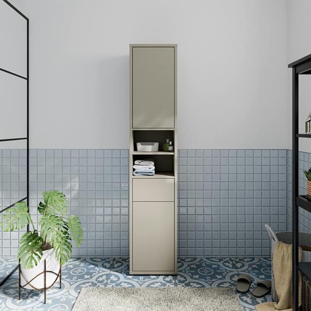 Rackhams Alice Springs Tall Narrow Bathroom Storage Cabinet with 2 Doors Push-to-Open & 1 Drawer Push-to-Open in Taupe - H 191.9 X W 39.8 X D 34.9cm - Taupe - 1 - image 1