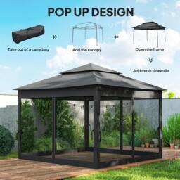 Rackhams Garden Folding Tent Heavy Duty Pop Up Gazebo for Party Black - 325 x 325 x 270 cm - Foldable Gazebo - Black - thumbnail 4