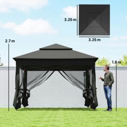 Rackhams Garden Folding Tent Heavy Duty Pop Up Gazebo for Party Black - 325 x 325 x 270 cm - Foldable Gazebo - Black - thumbnail 3