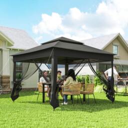Rackhams Garden Folding Tent Heavy Duty Pop Up Gazebo for Party Black - 325 x 325 x 270 cm - Foldable Gazebo - Black - thumbnail 1