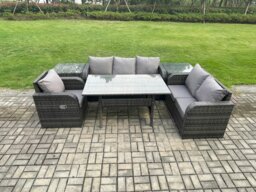 Rackhams 6 Piece Rattan Garden Furniture Set with Patio Sofa Rectangular Dining Table 2 Side Table Indoor Conservatory Patio Set - thumbnail 1