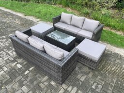 Rackhams 8 Seater Rattan Garden Furniture Set with 2 Sofas, Coffee Table & 2 Large Footstools - Dark Grey - thumbnail 3
