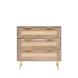 Rackhams MMT Natural Chest with Rattan Fronts, 3 Storage Drawers - Brown - Wood - 40cm(d)76cm(h)71cm(w) - thumbnail 5